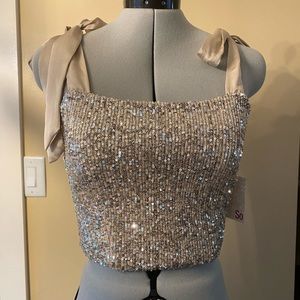 Gold Sequin tie strap tank